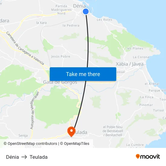 Dénia to Teulada map