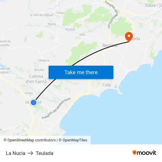 La Nucia to Teulada map