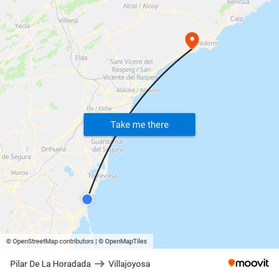 Pilar De La Horadada to Villajoyosa map