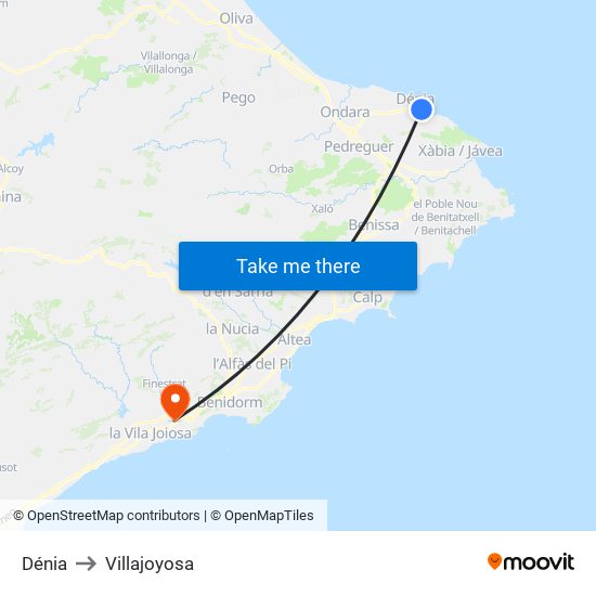 Dénia to Villajoyosa map