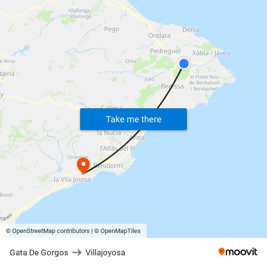 Gata De Gorgos to Villajoyosa map