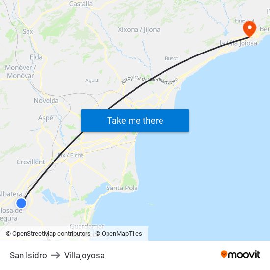 San Isidro to Villajoyosa map