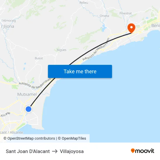Sant Joan D'Alacant to Villajoyosa map