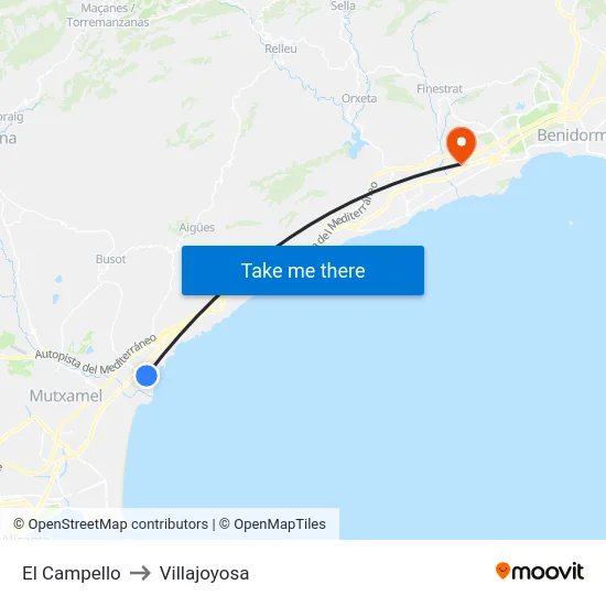 El Campello to Villajoyosa map
