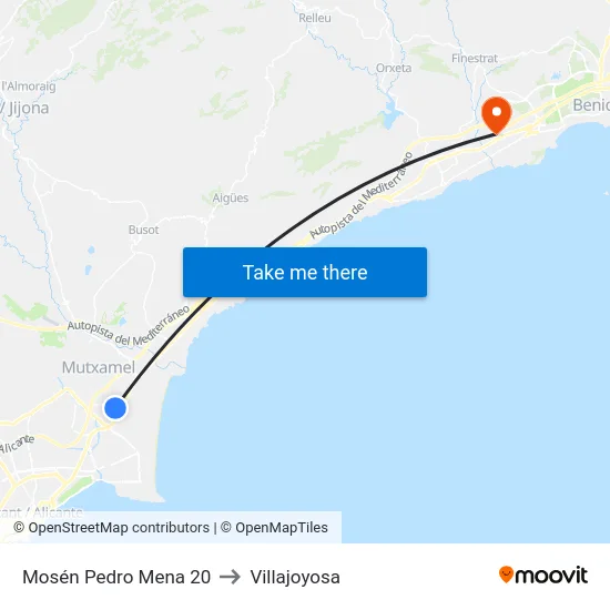 Mosén Pedro Mena 20 to Villajoyosa map