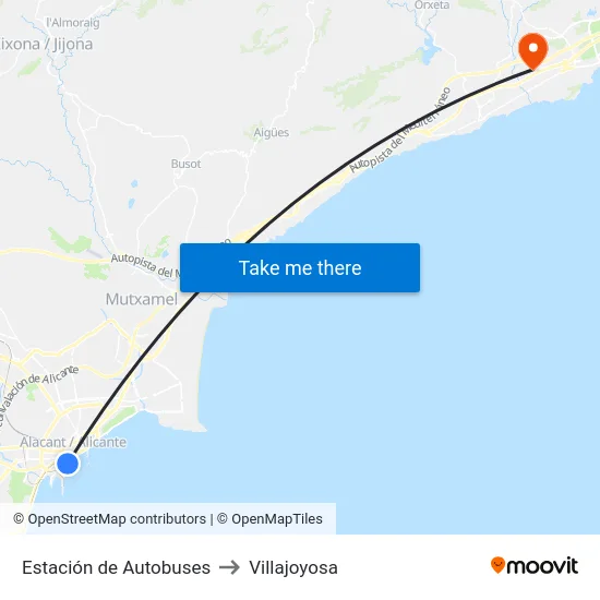 Estación de Autobuses to Villajoyosa map