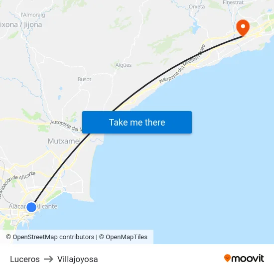 Luceros to Villajoyosa map