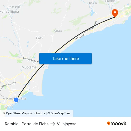 Rambla - Portal de Elche to Villajoyosa map