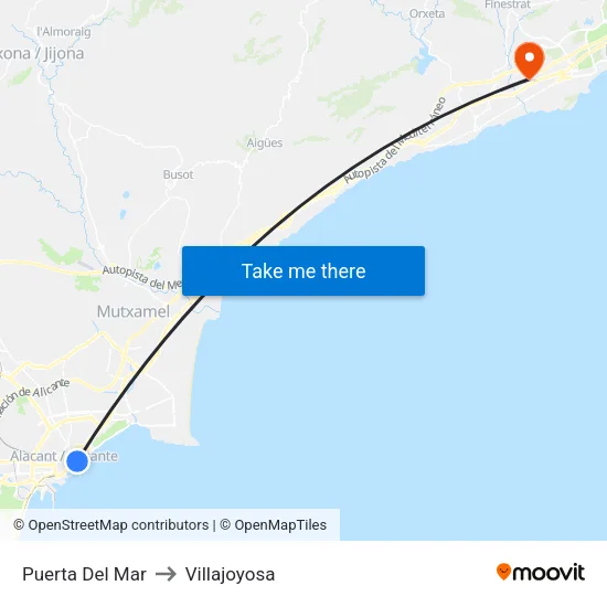 Puerta Del Mar to Villajoyosa map