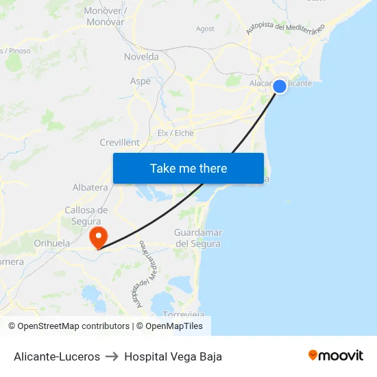 Alicante-Luceros to Hospital Vega Baja map