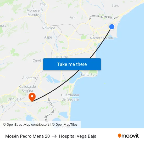 Mosén Pedro Mena 20 to Hospital Vega Baja map