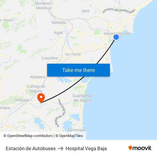 Estación de Autobuses to Hospital Vega Baja map