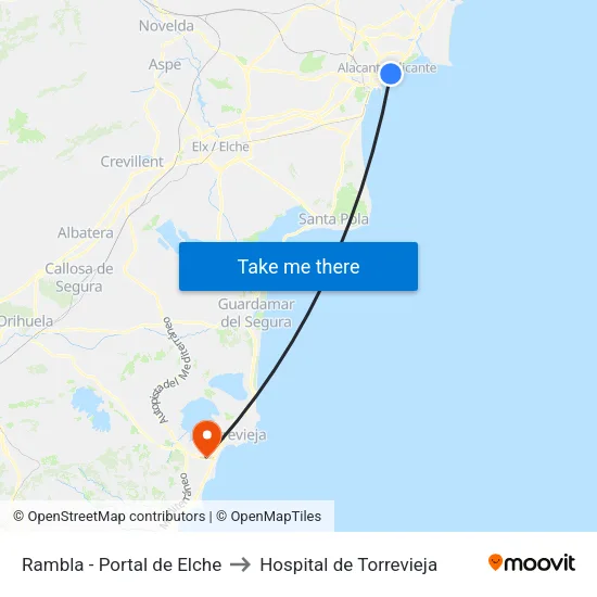 Rambla - Portal de Elche to Hospital de Torrevieja map