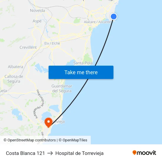 Costa Blanca 121 to Hospital de Torrevieja map