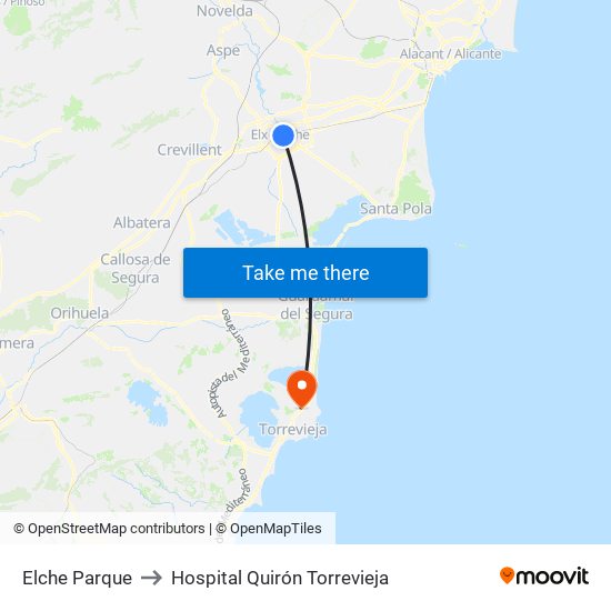 Elche Parque to Hospital Quirón Torrevieja map