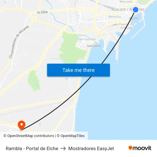 Rambla - Portal de Elche to Mostradores EasyJet map