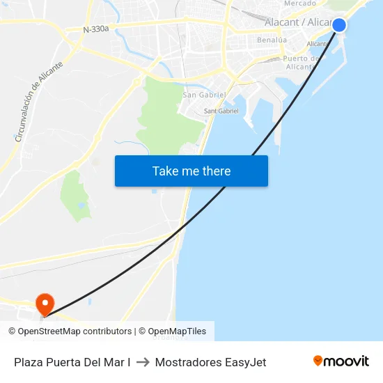 Plaza Puerta Del Mar I to Mostradores EasyJet map