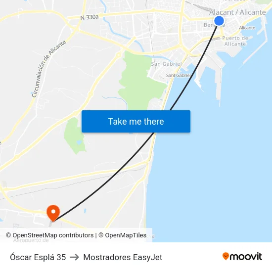 Óscar Esplá 35 to Mostradores EasyJet map