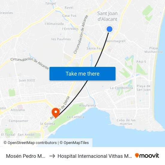 Mosén Pedro Mena 20 to Hospital Internacional Vithas Medimar - II map
