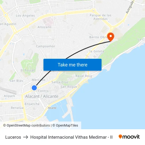 Luceros to Hospital Internacional Vithas Medimar - II map
