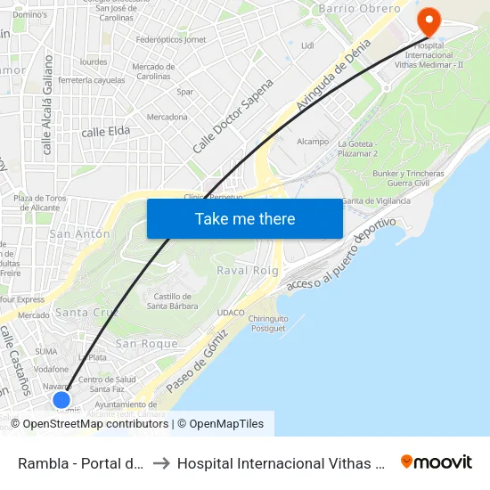 Rambla - Portal de Elche to Hospital Internacional Vithas Medimar - II map