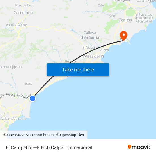 El Campello to Hcb Calpe Internacional map
