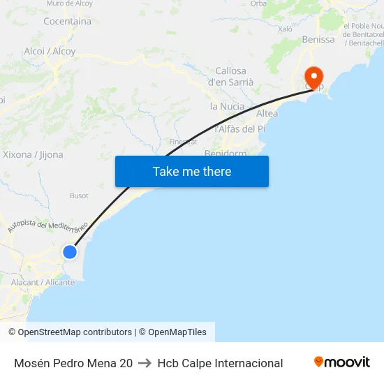 Mosén Pedro Mena 20 to Hcb Calpe Internacional map
