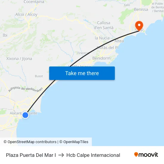 Plaza Puerta Del Mar I to Hcb Calpe Internacional map