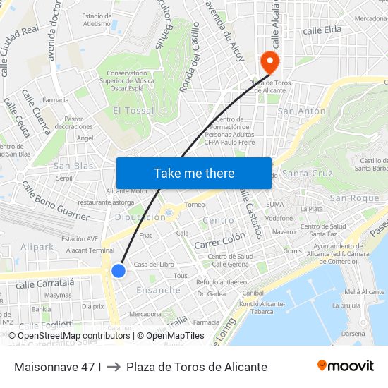 Maisonnave 47 I to Plaza de Toros de Alicante map