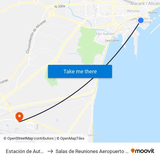 Estación de Autobuses to Salas de Reuniones Aeropuerto de Alicante map