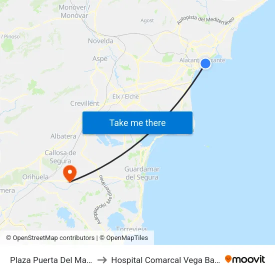 Plaza Puerta Del Mar I to Hospital Comarcal Vega Baja map