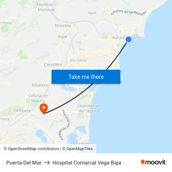 Puerta Del Mar to Hospital Comarcal Vega Baja map
