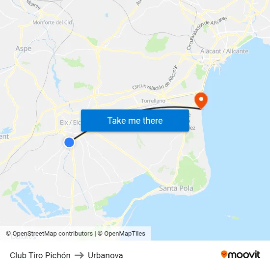 Club Tiro Pichón to Urbanova map