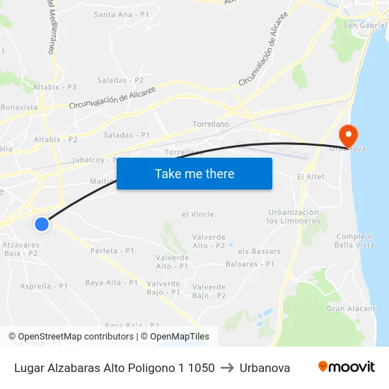 Lugar Alzabaras Alto Poligono 1 1050 to Urbanova map
