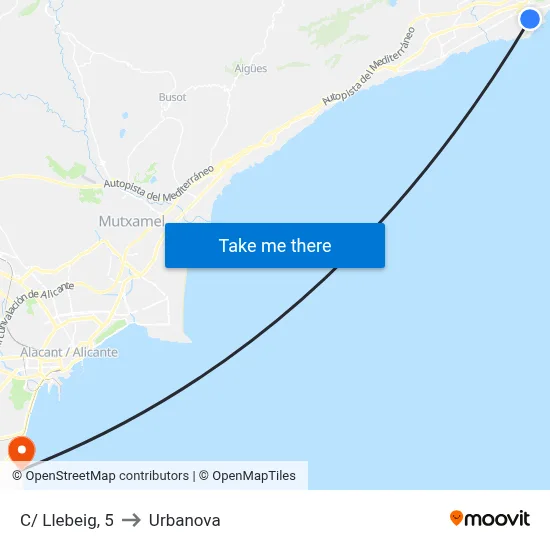 C/ Llebeig, 5 to Urbanova map