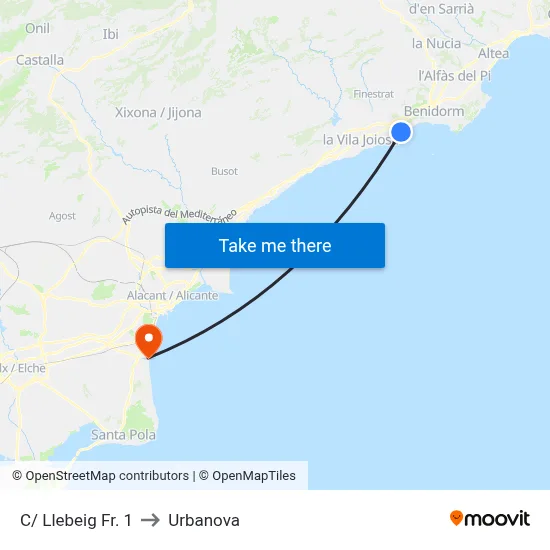C/ Llebeig Fr. 1 to Urbanova map
