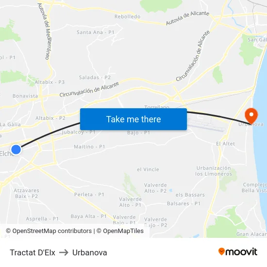 Tractat D'Elx to Urbanova map