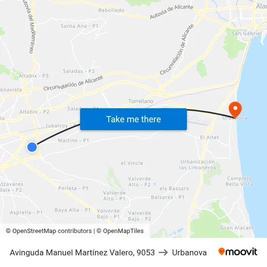 Avinguda Manuel Martínez Valero, 9053 to Urbanova map