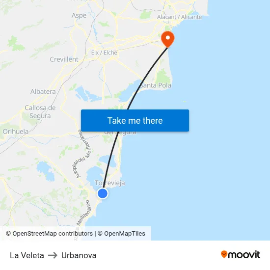 La Veleta to Urbanova map