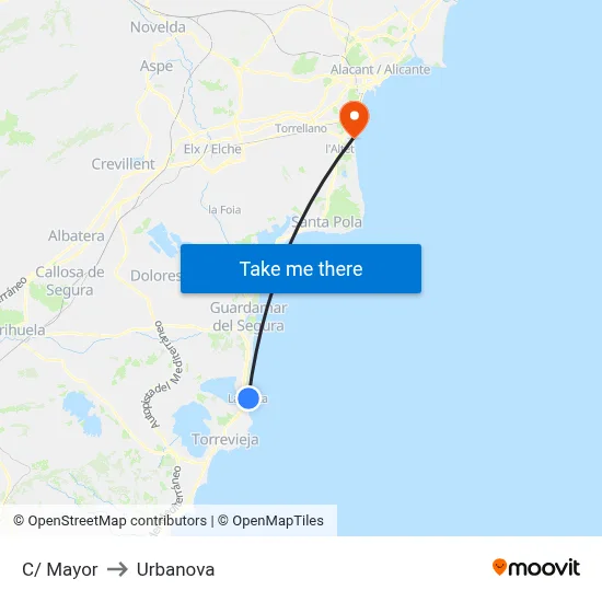 C/ Mayor to Urbanova map