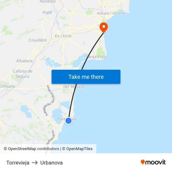 Torrevieja to Urbanova map