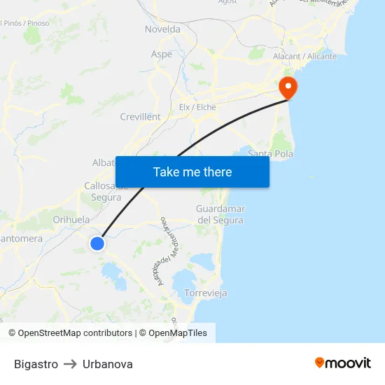 Bigastro to Urbanova map