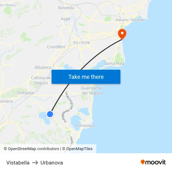 Vistabella to Urbanova map