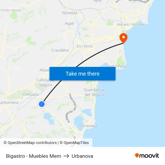 Bigastro - Muebles Mem to Urbanova map