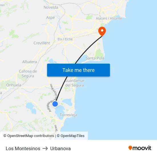 Los Montesinos to Urbanova map