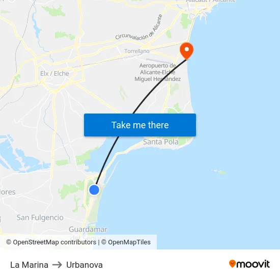 La Marina to Urbanova map