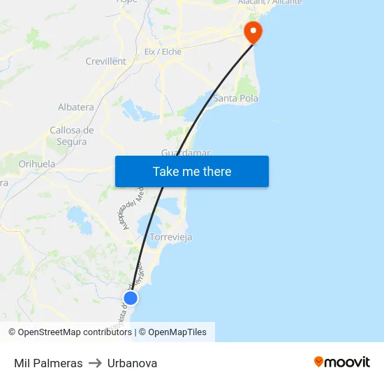 Mil Palmeras to Urbanova map