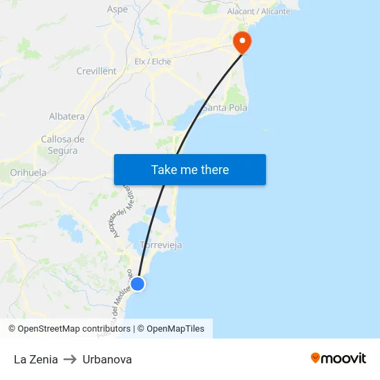 La Zenia to Urbanova map