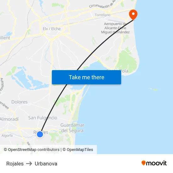 Rojales to Urbanova map