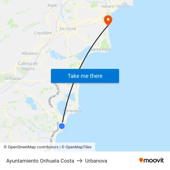 Ayuntamiento Orihuela Costa to Urbanova map